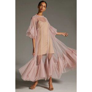 NWT Anthropologie Maeve Glamorous Tulle Maxi in Dusty Rose Pink Sheer Dress O/S